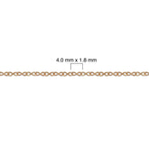 Gold-filled infinity chain with dimensions labeled on a white background